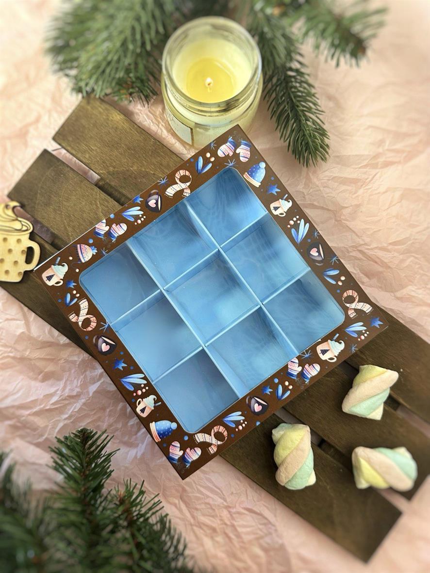 Коробка с окном под 9 конфет Вечернее Какао, 138х138х38 мм (дно и обечайка) — изображение 3